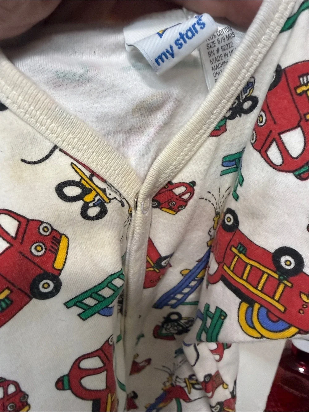 Cream Firetruck & Ladder Print Kids One-Piece Bodysuit 1990’a